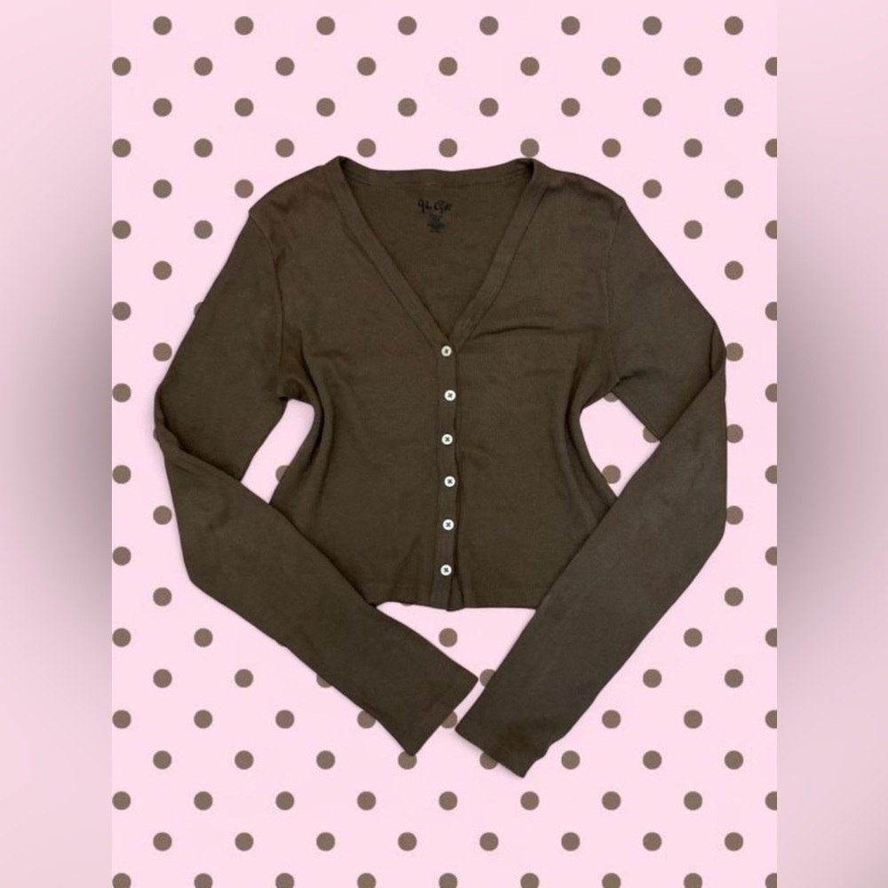 Brandy Melville John Galt Chocolate Brown Ribbed Cardigan Long Sleeve Top